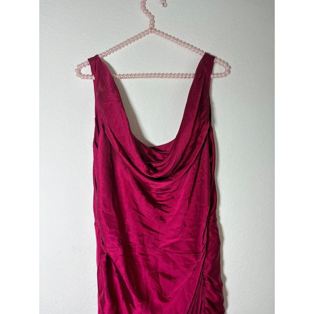 Abercrombie & fitch Satin Cowl Neck Ruched Maxi Dress Magenta Pink Formal XL new
